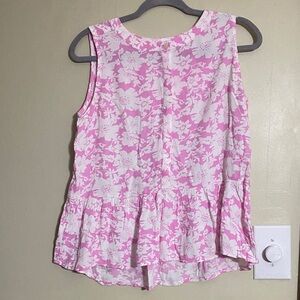 LOFT Pink and White Floral Peplum Tank Top